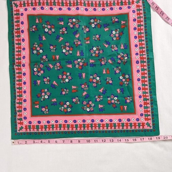 VTG Green Pink Blue Small Mouse Floral Square Scarf - Picture 6 of 7
